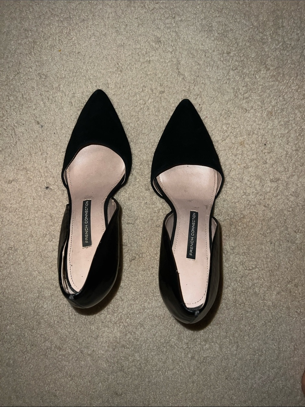 French Connection Black Pointed D'Orsay Flats with Cutout Sides